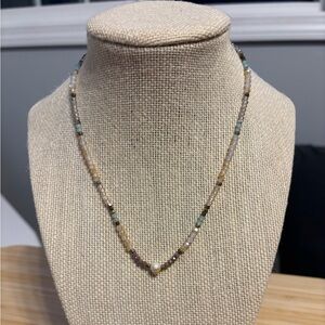 Mixed Minerals & Pearl Necklace Opalite Amazonite Tourmaline Feminine Dainty